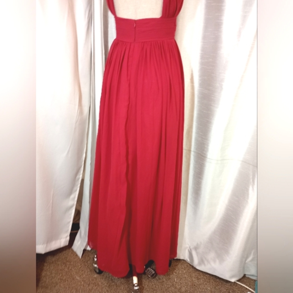 Bill Levkoff Formal Dress, Sleeveless Pleated bodice, Cut Out Back, Red, Long 4 - Picture 4 of 9